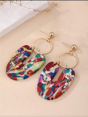 Multicolor Swirl Drop Earrings with Gold Hoops